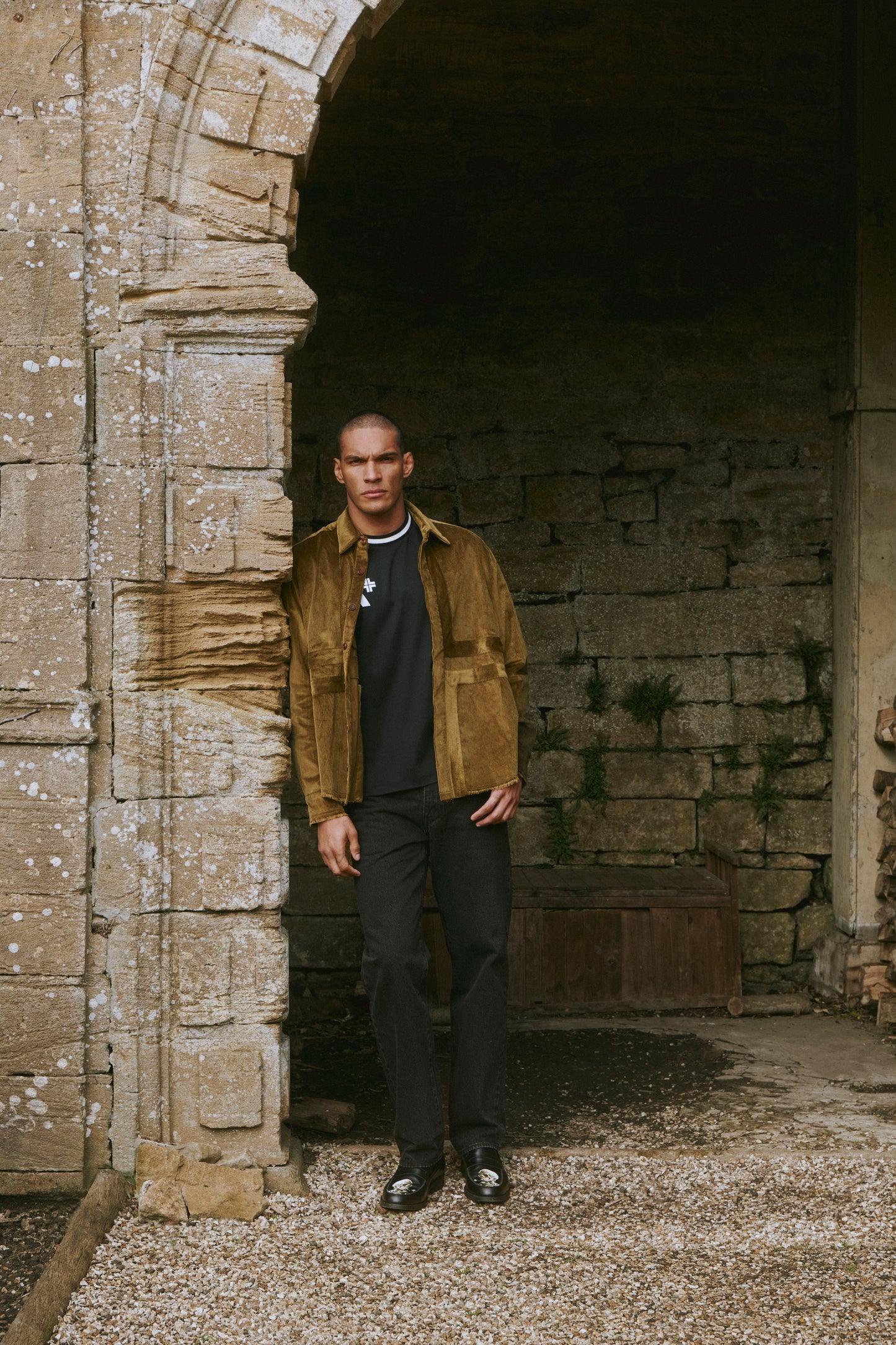 Afeard Stour corduroy overshirt in drab green
