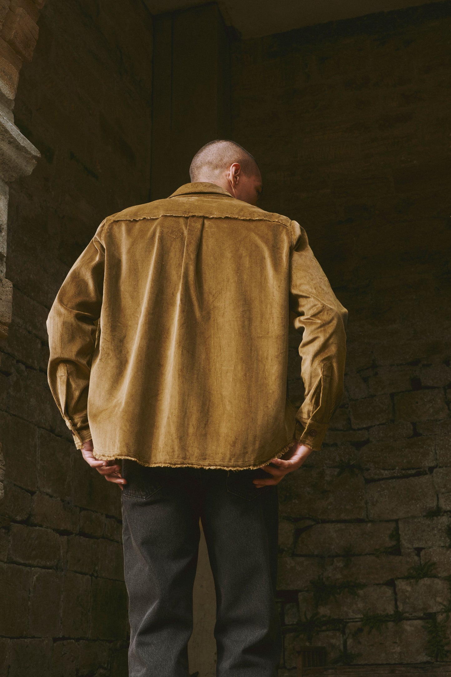 Afeard Stour corduroy overshirt in drab green