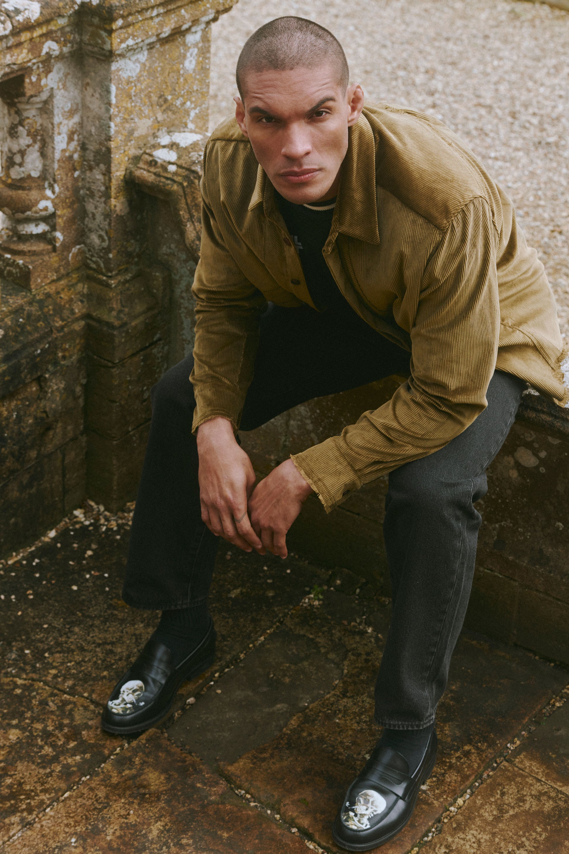 Afeard Stour corduroy overshirt in drab green