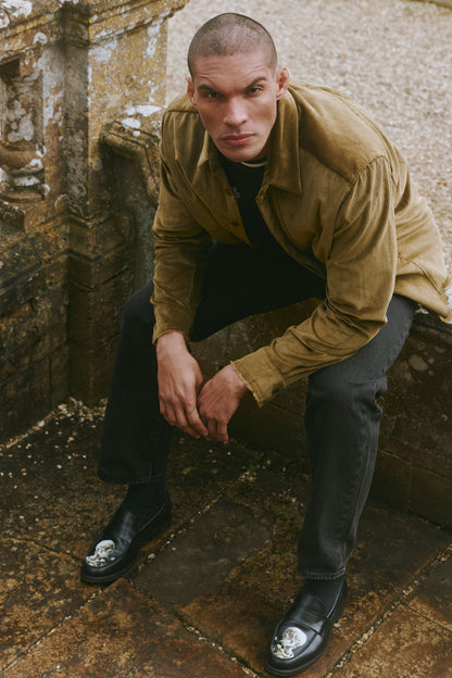 Afeard Stour corduroy overshirt in drab green