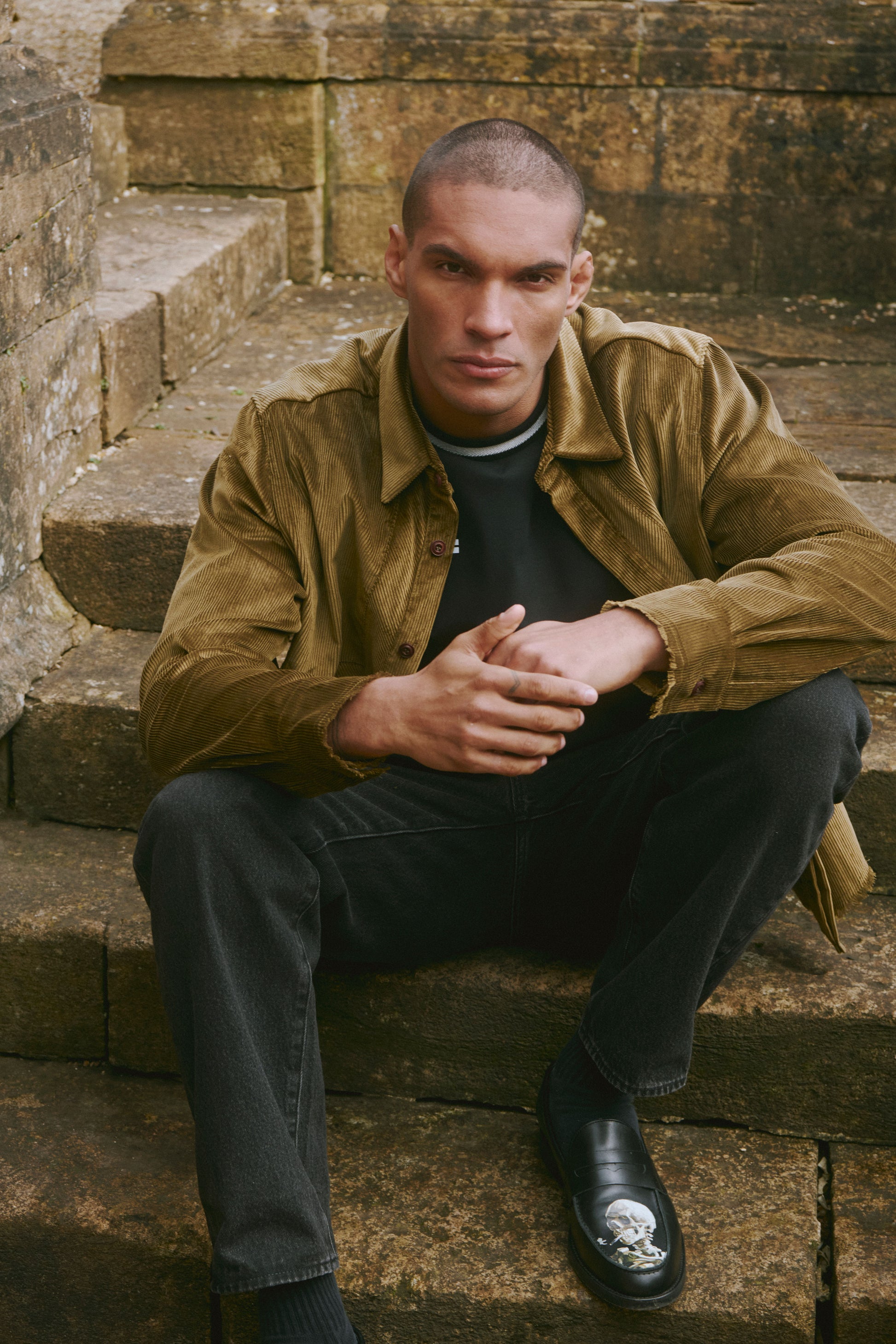 Afeard Stour corduroy overshirt in drab green