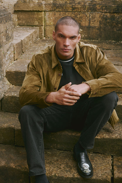 Afeard Stour corduroy overshirt in drab green