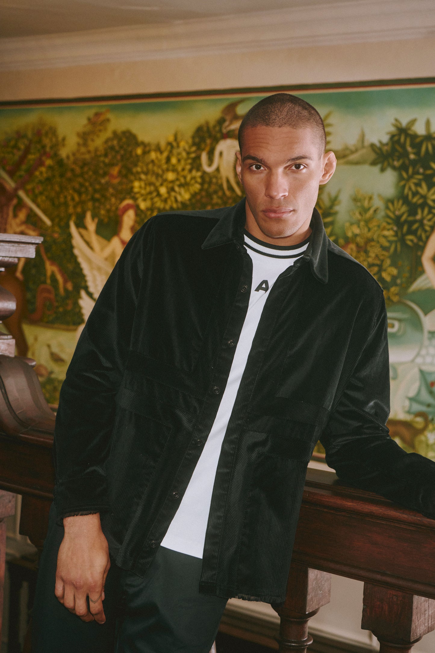 Afeard Stour corduroy overshirt in black