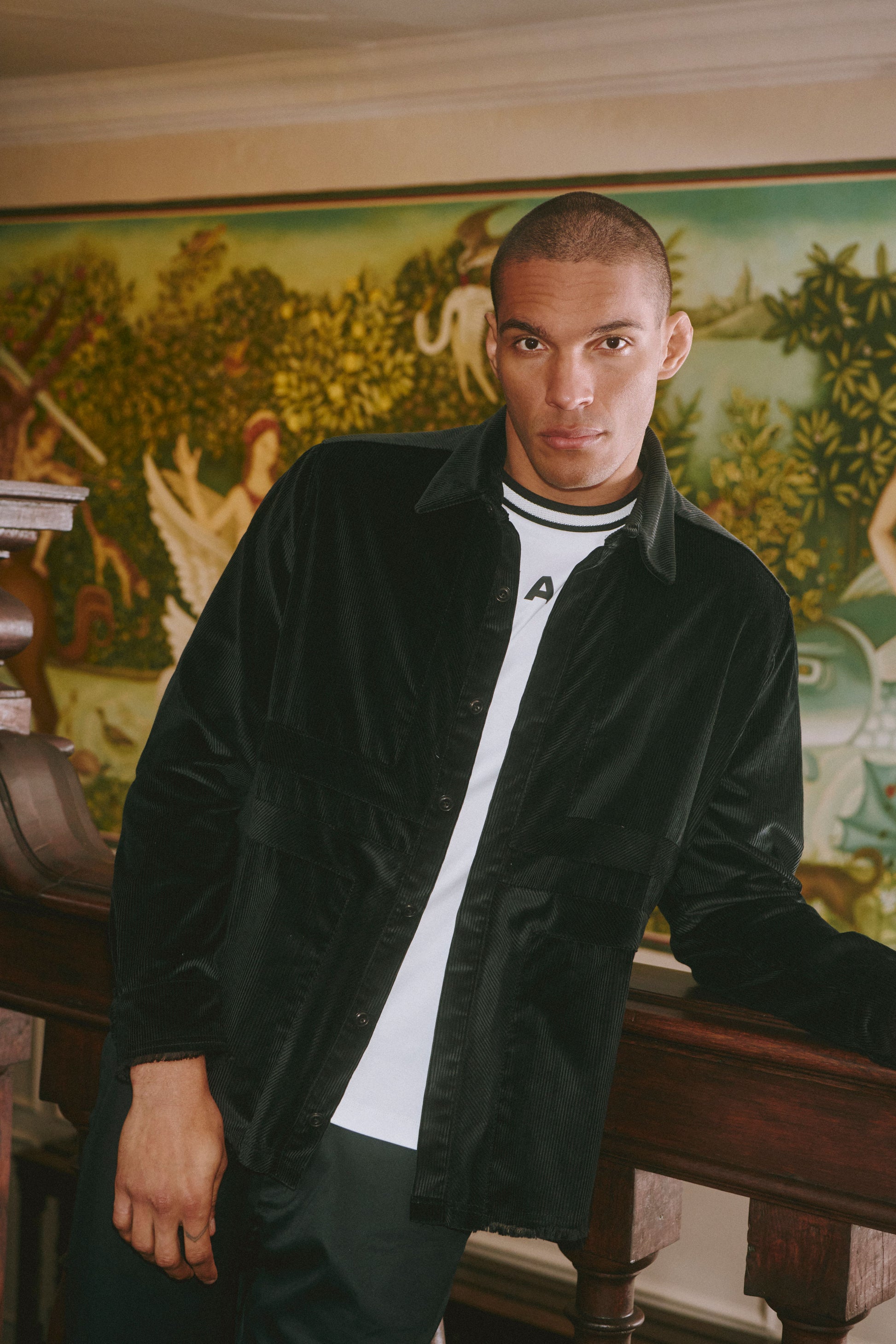 Afeard Stour corduroy overshirt in black