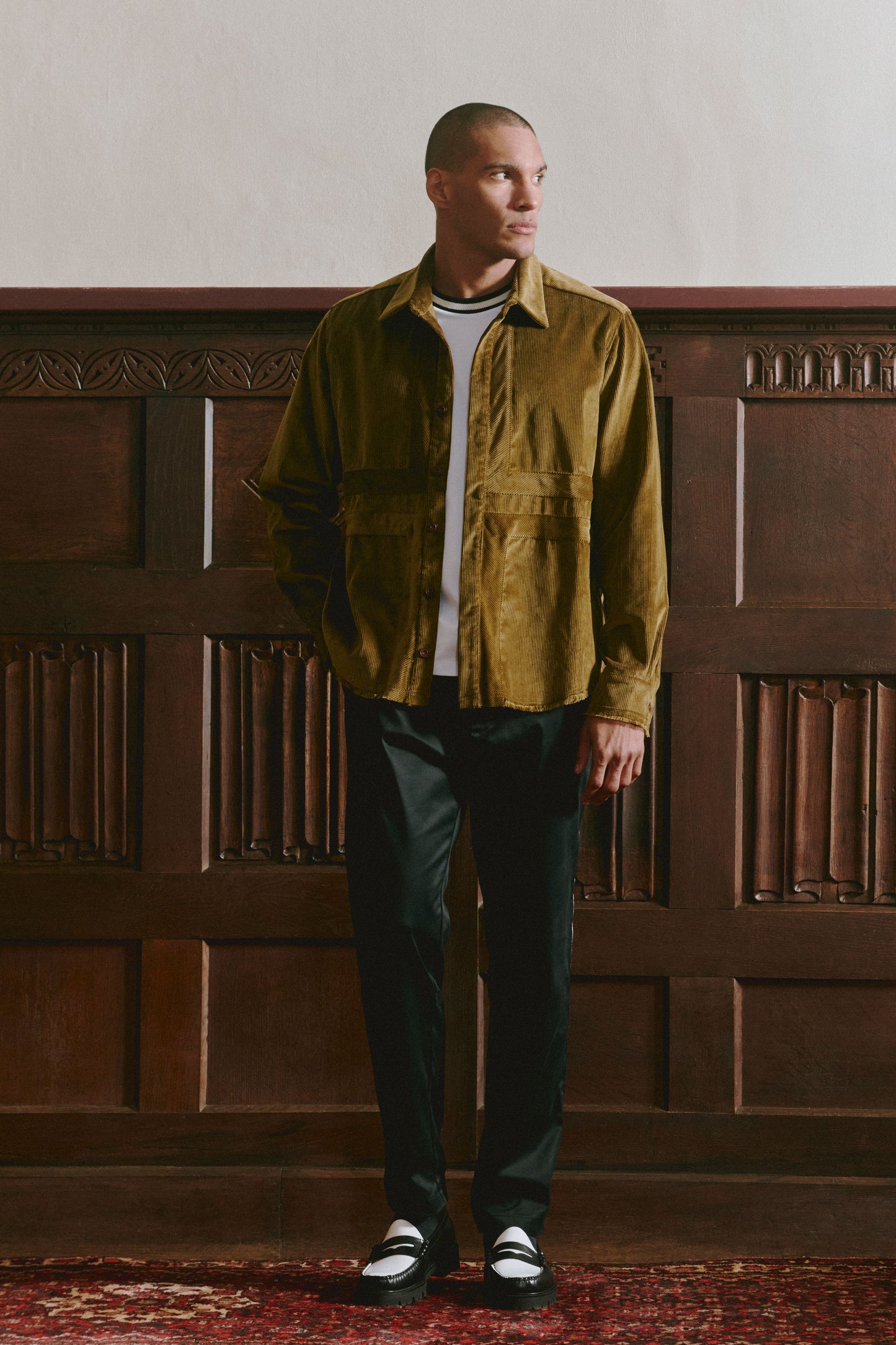 Afeard Stour corduroy overshirt in drab green