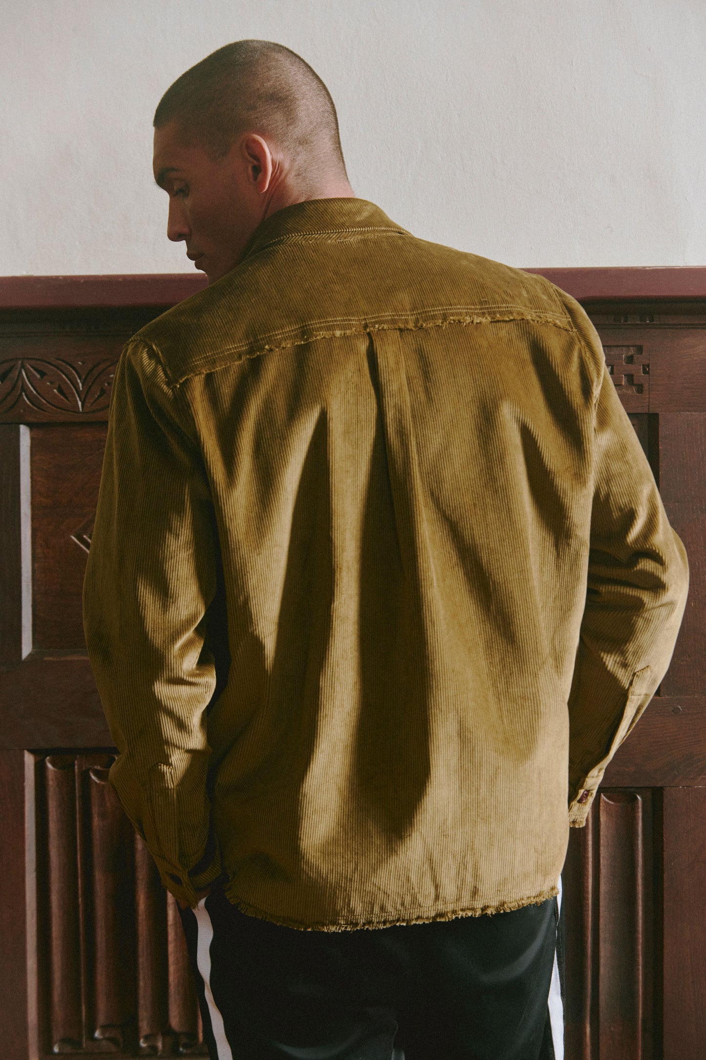 Afeard Stour corduroy overshirt in drab green