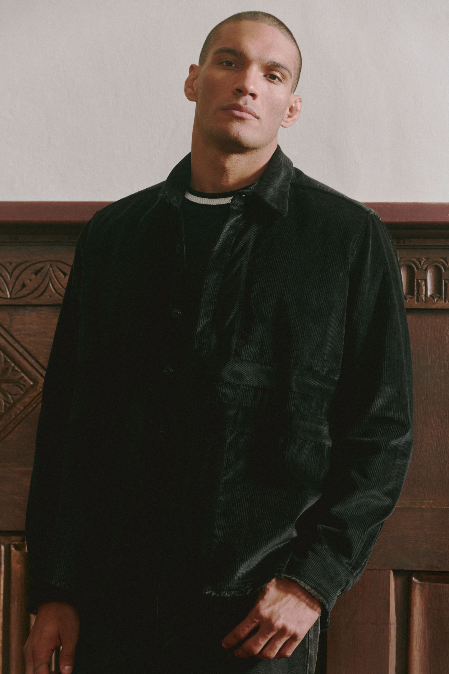 Afeard Stour corduroy overshirt in black