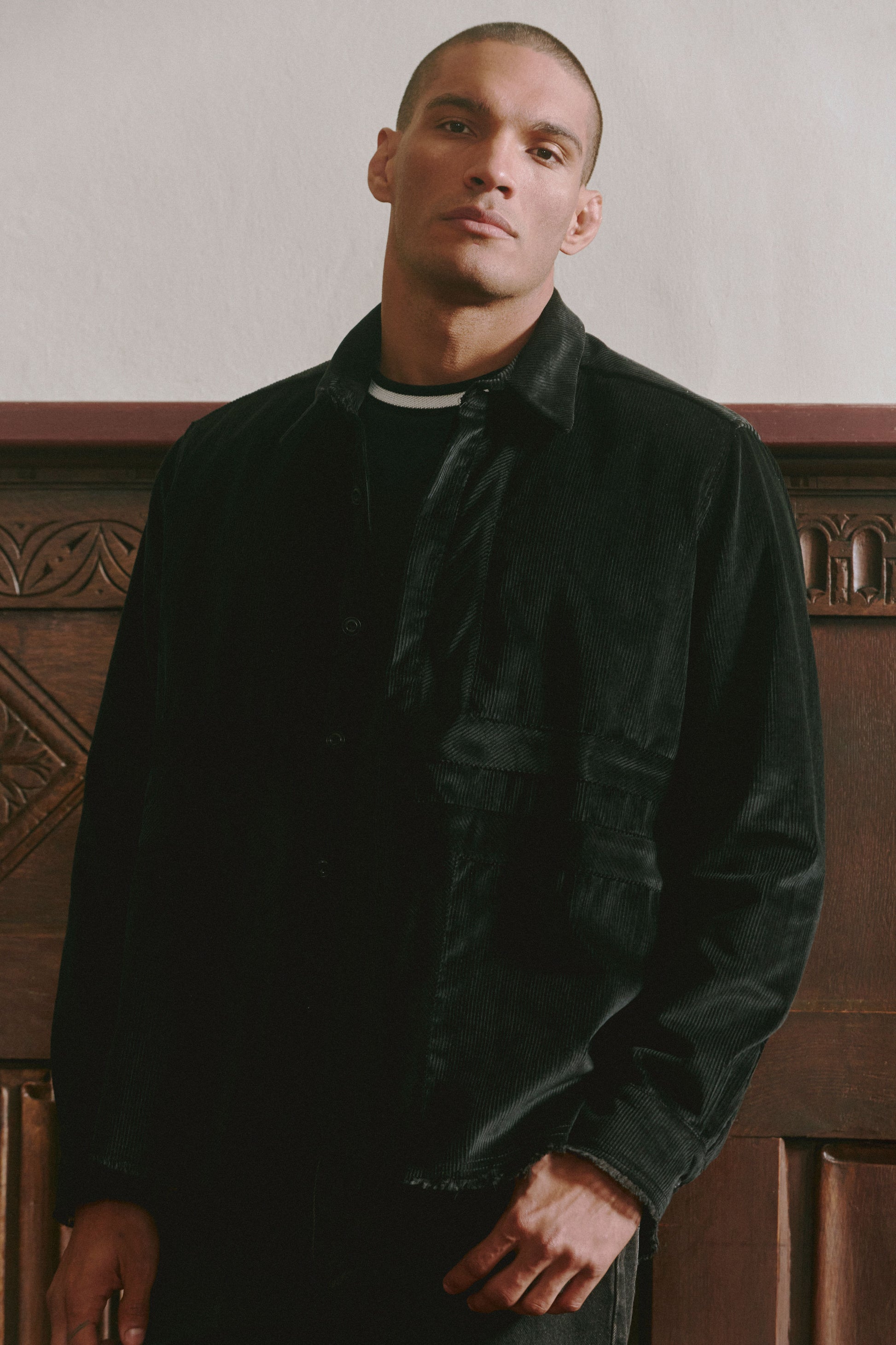 Afeard Stour corduroy overshirt in black